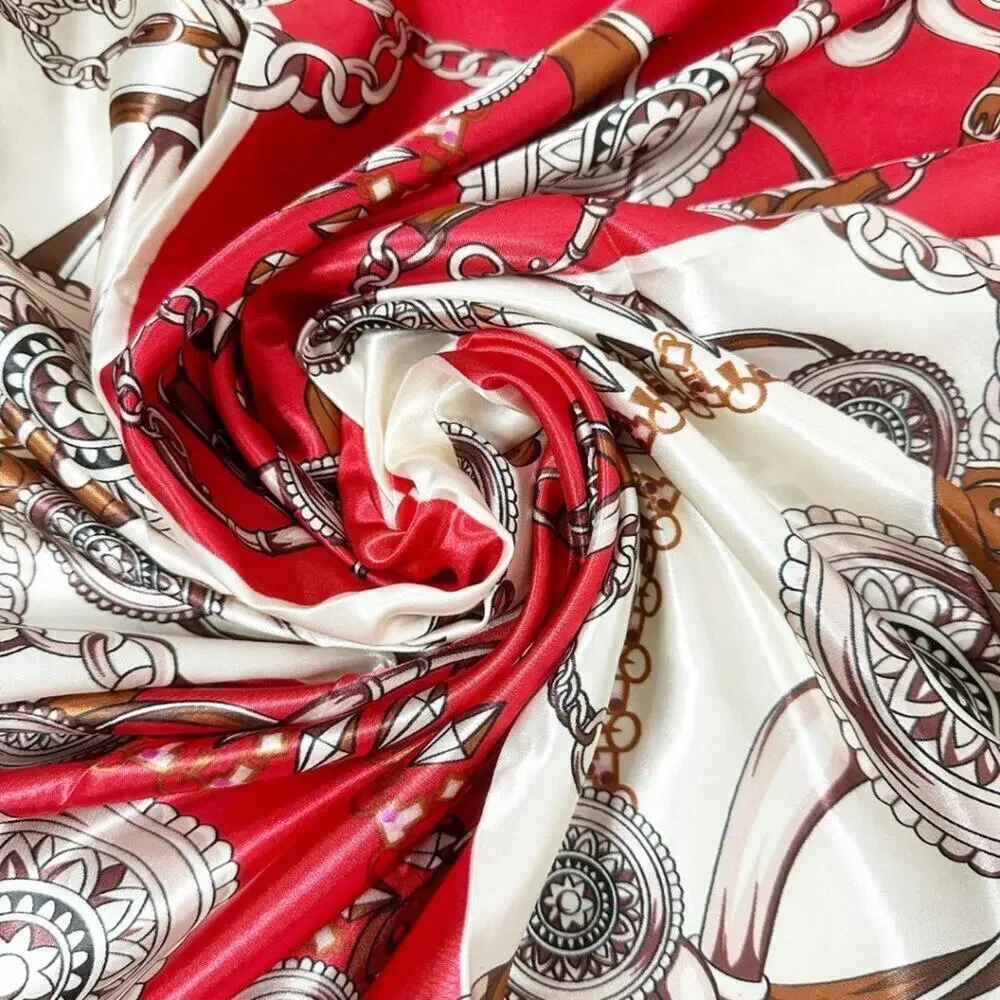 2/$30 NEW Cream Red Blue Nautical Antique Gold Baroque Printed Fashion Scarf